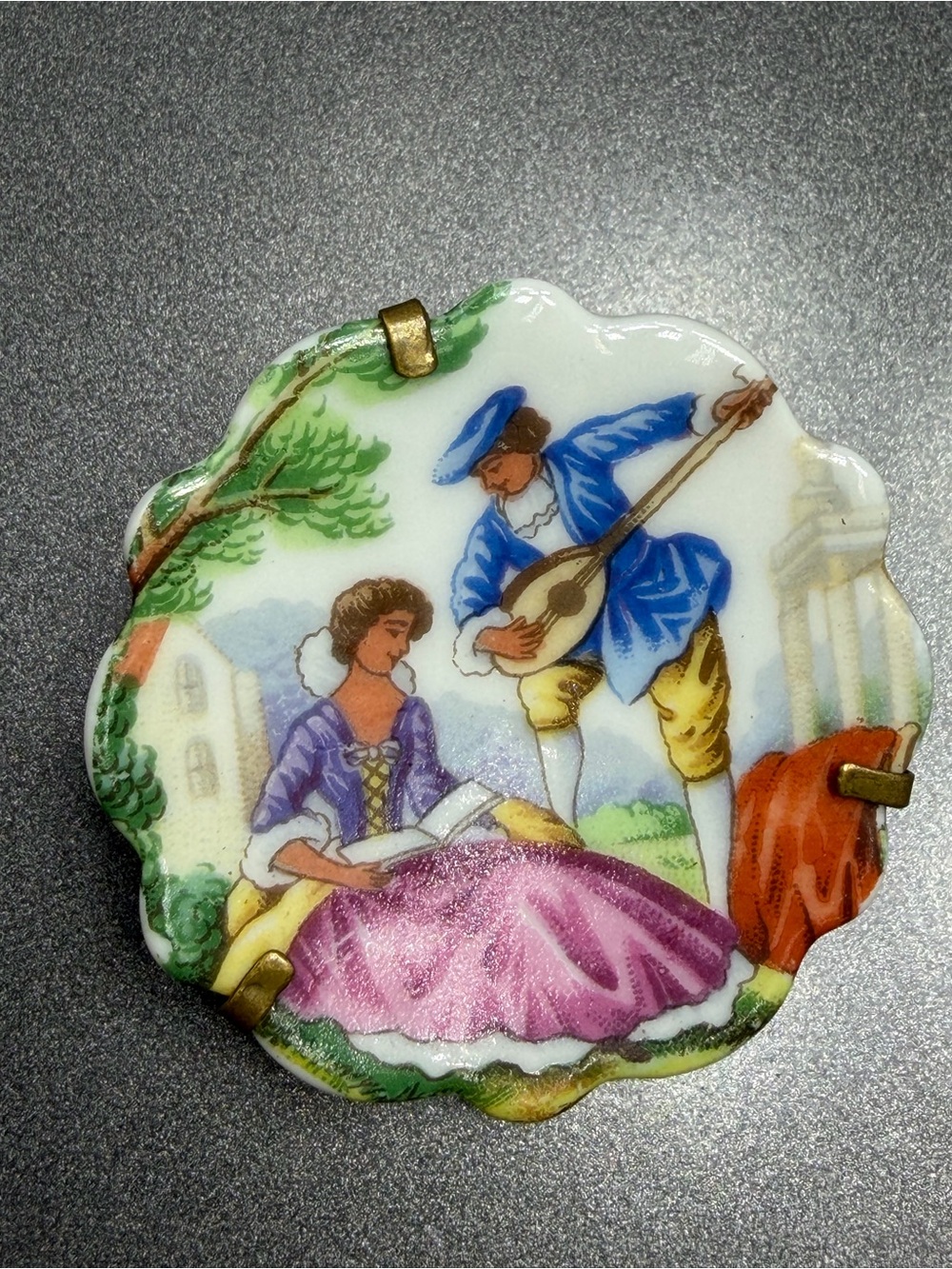 Antique Limoges Brooch the Serenade #112PO